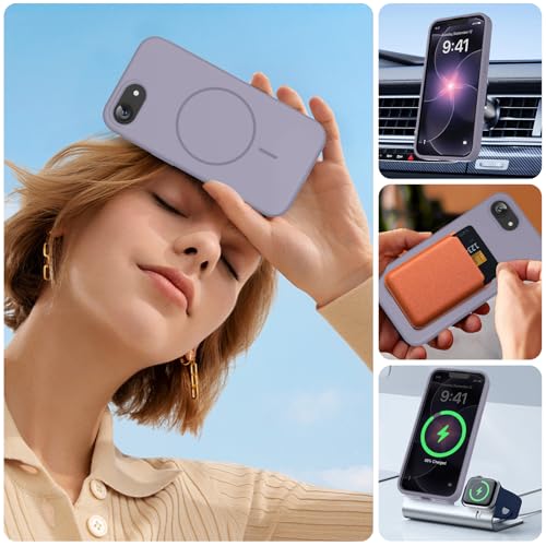 Image of Miracase Magnetic for iPhone 17e Case & iPhone 16e Case, [Soft Anti-Scratch Microfiber Lining], Compatible with MagSafe, Silicone Shockproof Protection Phone Case for iPhone 17e /16e, Lavender Gray