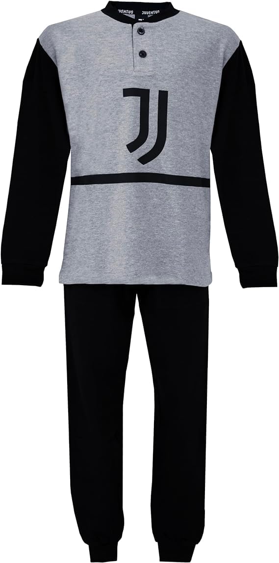 JUVENTUS Pigiama Uomo Homewear Football Prodotto Ufficiale Interlock 100% Cotone Caldo Pigiama Serafino Manica E Pantalone Lungo Idea Regalo Originale (L, 1035 Nero)