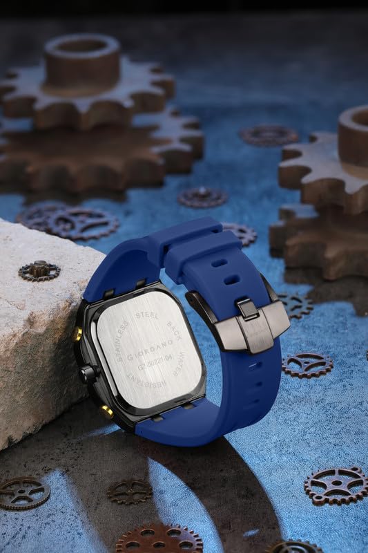 Image of Giordano Analog Quartz Watch for Men with Octagonal Skeleton Dial, Exposed Gear Design, Date Display and Silicone Strap - GZ-50221