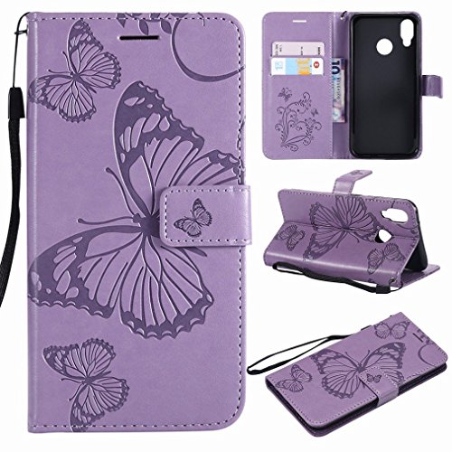 Laybomo Huawei P20 Lite Custodia PU Pelle Portafoglio con Slot per schede Morbido TPU Silicone Gomma Magnetico Protezione Stand Flip Cover Custodia per Huawei P20 Lite, 3D Farfalla (Viola)