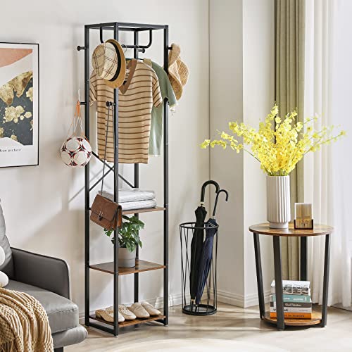 Entryway Coat Rack with Shelves and Hooks