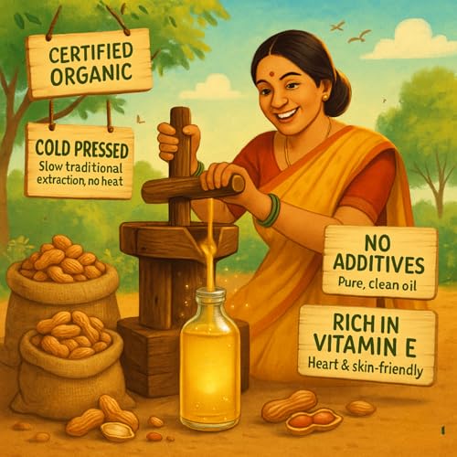Image of Earthen Story Certified Organic Groundnut Oil 1L | Lab Tested for 250+ Pesticides | Cold Pressed & Unrefined | Kacchi Ghani Peanut Oil | Heart-Healthy, Chemical-Free Cooking Oil