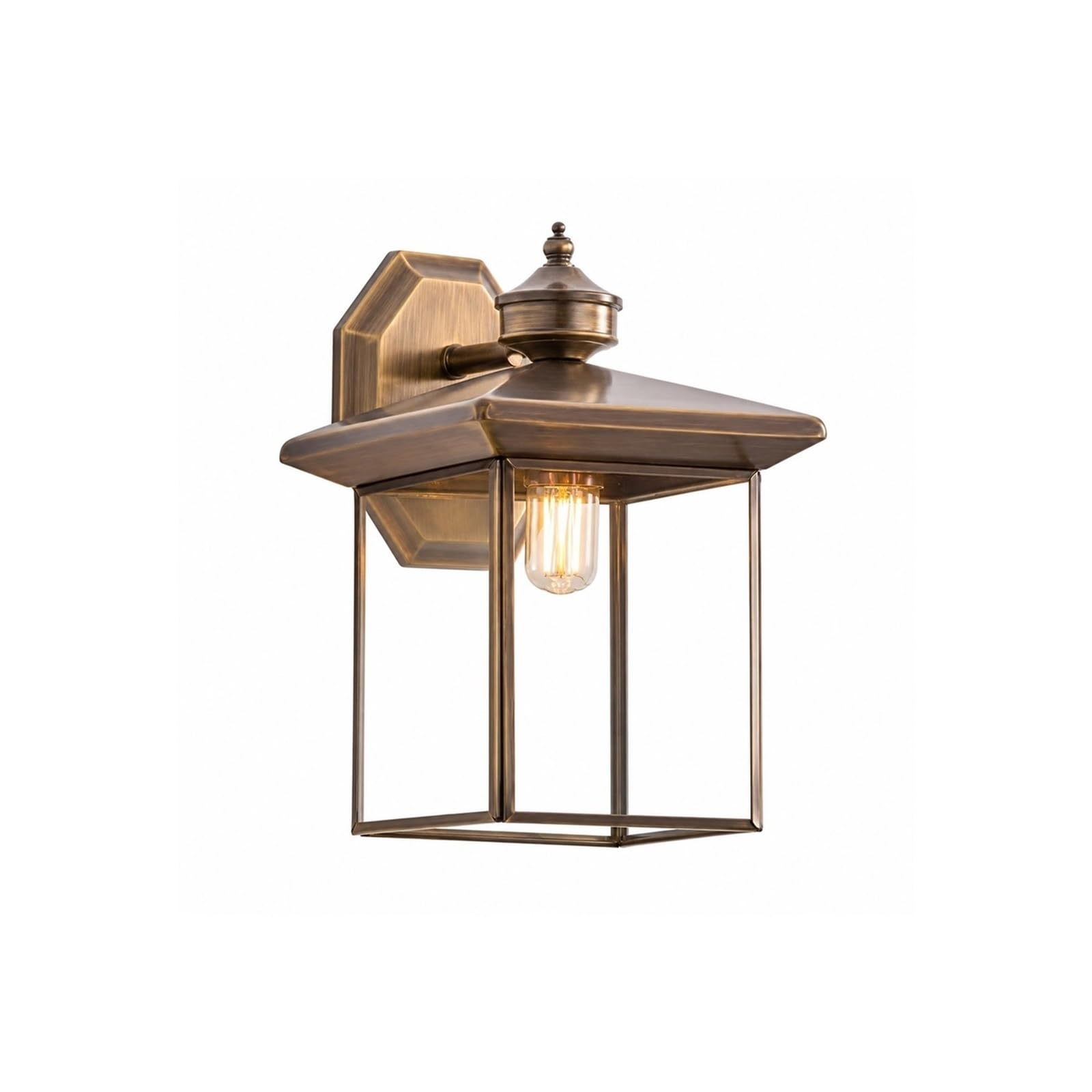OZBMA Chinese Outdoor Wall Light, Pure Copper Bronze E27 Lantern, IP65 Waterproof Exterior Sconce with Glass Shade, Porch Lighting Fixtures for Patio Garden Balcony Foyer Threshold