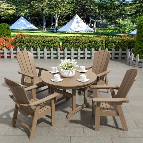 WestinTrends Malibu 5 Piece Adirondack Patio Dining Set, All Weather Poly Lumber Outdoor Table and Chairs Furniture Set, 47