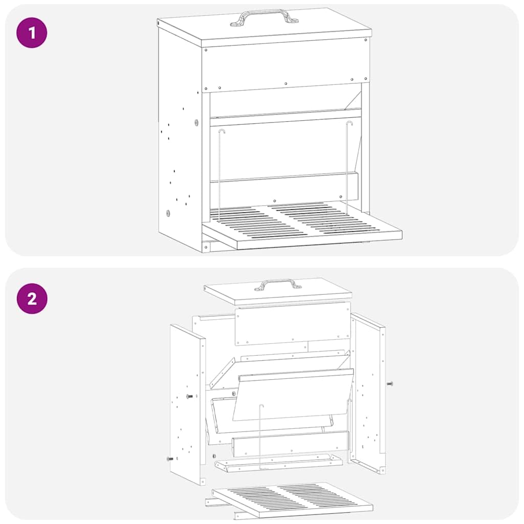 Comedero para patadas de pollo de acero galvanizado de 33 x 42 x 40 cm, resistente a la intemperie con capacidad de 10 kg para interior y exterior, estación de alimentación protectora con
