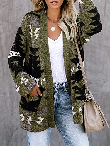 FERBIA Women Boho Cardigan Aztec Open Front Loose Slouchy Sweaters Tribal Long Sleeve Knitted Christmas Jacket Coat3