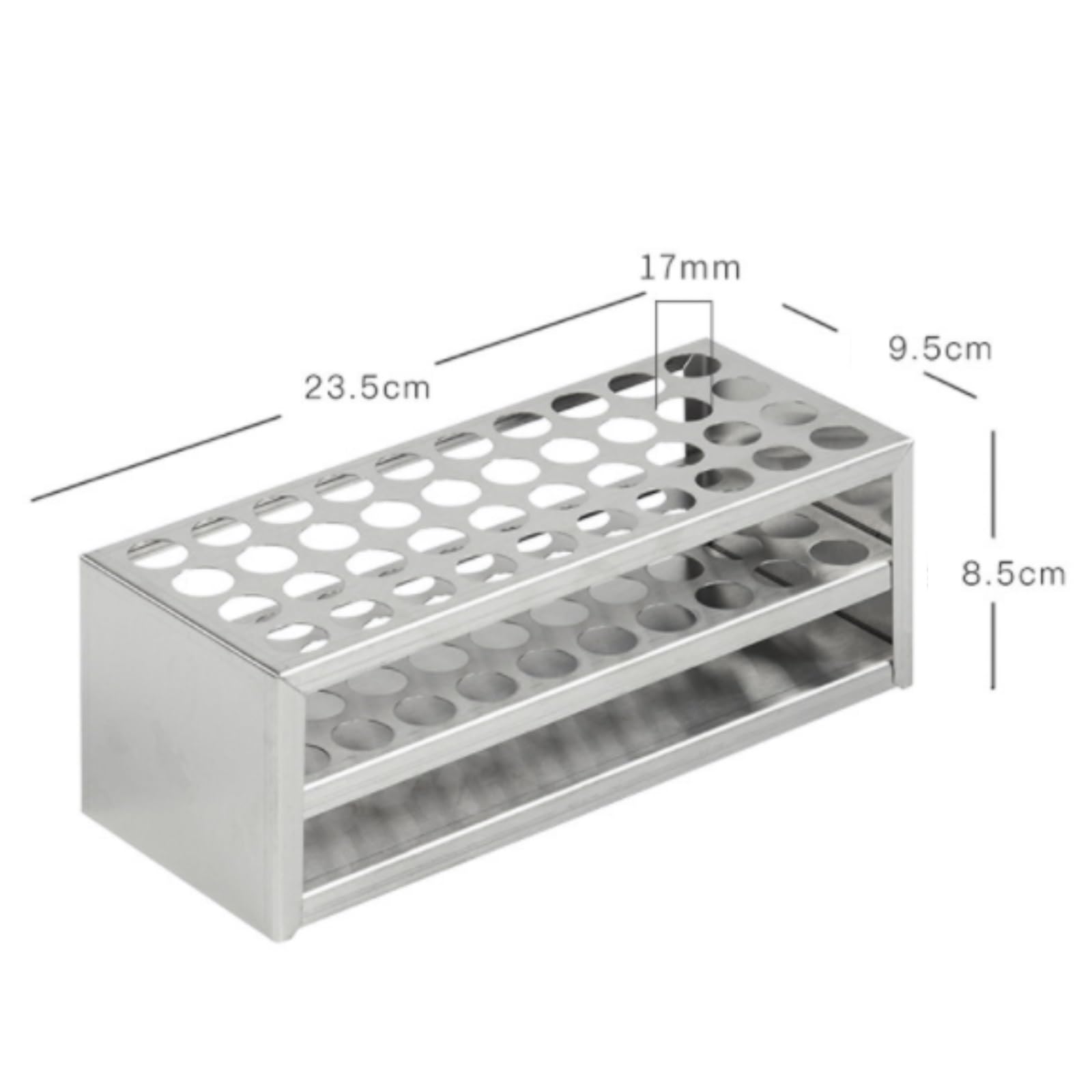 Estante de tubo de prueba de acrílico, Gradilla for tubos de ensayo laboratorio 40 agujeros plata 23,5x8,5x9,5cm acero inoxidable