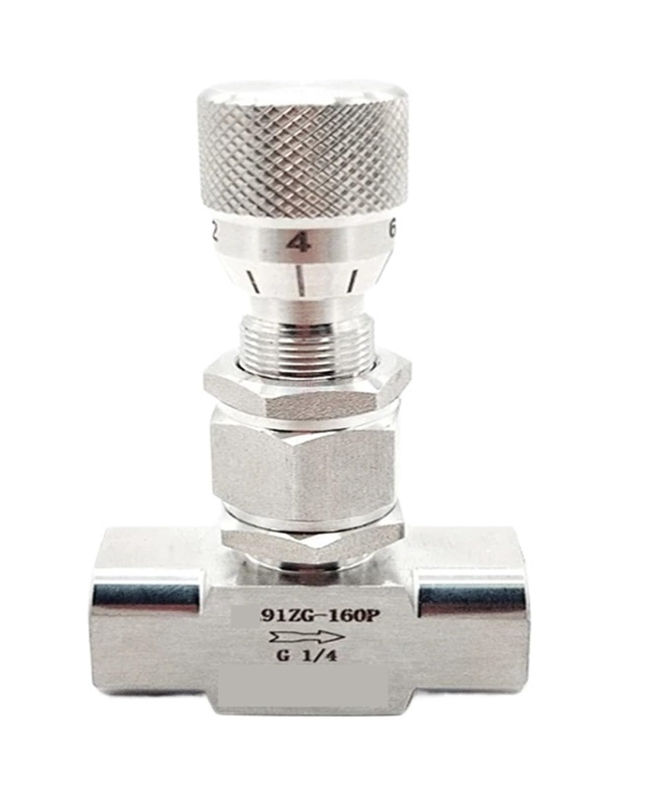 Válvula de aguja dosificadora reguladora de caudal de acero inoxidable 304 y 316, con rosca hembra BSP NPT de 1/8", 1/4", 3/8", 1/2", 3/4" y 1/2", recta o codo.(3/8",NPT_FLOW HOLE 1.2MM_ELBOW SS304)