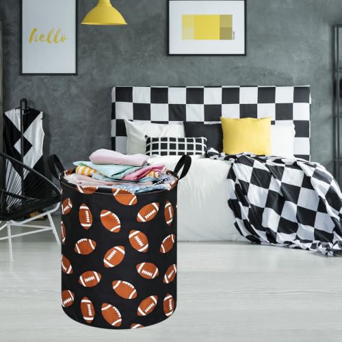 Image of MAIZMZ Rugby Sport Print Storage Basket Kids Hamper, 15.7 inchD x19.7 inchH,Waterproof Lining, Leather Handles, Collapsible for Laundry, Sports Gear, Boys Gift