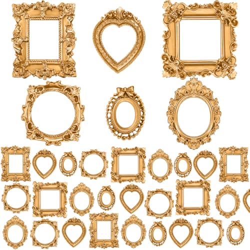Remerry 30 Pcs Mini Picture Frames Vintage Resin Antique DIY Frame,Gold