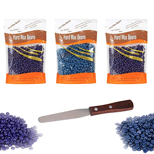 Cera Depilatoria Wax, Kindax Cera Caliente 3x100g para la Depilación para el Cuerpo, la Cara, las Axilas y el Bikini - con una espátula profesional de cera Cover