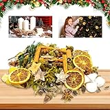 Weihnachtsdeko Adventskranz Set,Potpourri Deko Weihnachten,Weihnachten Bastelset Naturdeko,mit Zimtstangen,Orangenscheiben,Sternanis,Moos,Baumwolle,Tannenzapfen und Kokossternen