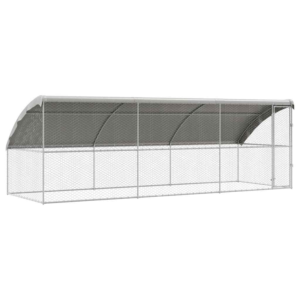 Set di 3 gabbie per cani, colore argento, 600 x 200 x 200 cm, in | Robusto recinto per animali per giardino e terrazza, con tetto in polietilene e sistema di chiusura sicuro per una facile