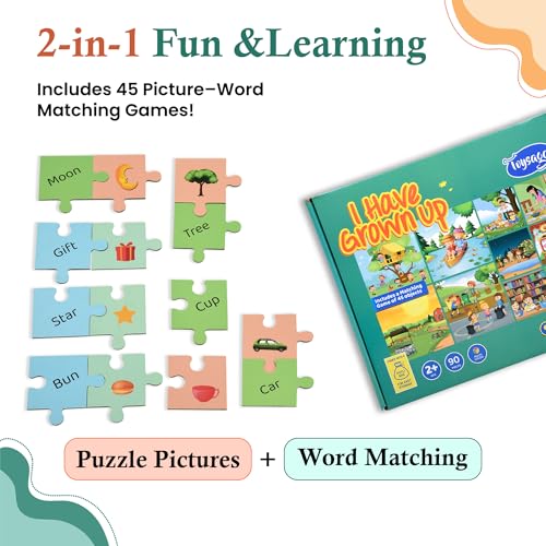 Image of I Have Grown Up 10 in 1 Jigsaw Puzzle for Kids Aged 2+ | 90 Pieces Cardboard Puzzles | Matching Game-Fun & Educational Puzzle Combo-45 Spelling to Pictures | Preschool Activity Game | Gifting