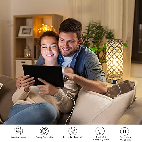 Touch Control Crystal Table Lamp With Dual Usb Ports, 3-Way Dimmable Gold Lamp, Usb Bedside Light With Crystal Shade, Girls Lamp For Bedroom, Modern Nightstand Lamps For Bedroom Living Room #TOP2