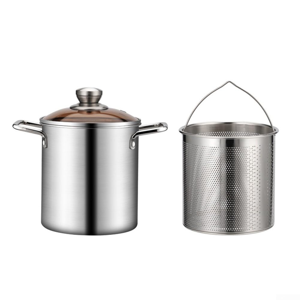 Casserole profonde en acier inoxydable avec panier de cuisson pour frites et légumes