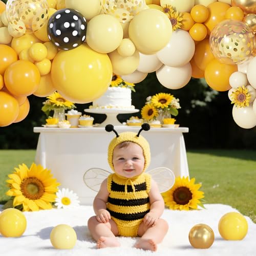 Image of Amandir 153pcs Bee Balloon Arch Garland Kit Different Sizes | 18 12 10 5 inch Mustard Pastel Yellow Gold Confetti Balloons for What Will It Bee Sunflower Honey Birthday Party Decorations