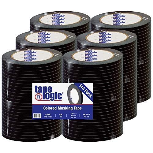 Image of Aviditi Tape Logic 1 /4 Inch x 60 Yards, General Purpose Colored Masking Tape, Black (Pack of 144) - Great for Home, Office, Arts, Crafts, DIY, Labeling and Coding