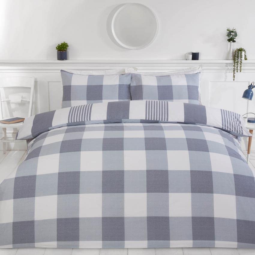Rapport Home Furnishings Chambray Stripe Duvet Cover Set Reversible Bedding Bed Set Bed Linen (Super King, Denim) - Image 3
