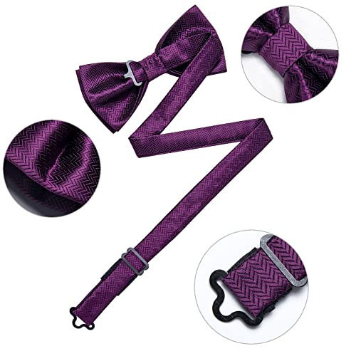 Image of DiBanGu Pre-Tied Bow Ties for Men Silk Adjustable Tuxedo Bowties Pocket Square Cufflinks Set with Lapel Pin Jacquard Woven