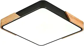 Luminária Plafon LED Wood Quadrado 30cm 30w Preto/Madeira | LY-8169S BK