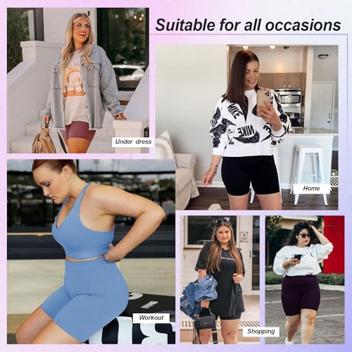 MOREFEEL 4 Pack Plus Size Biker Shorts for Women XL-4XL – 8" High Waisted Non-See Through Workout Super Soft Yoga Shorts3