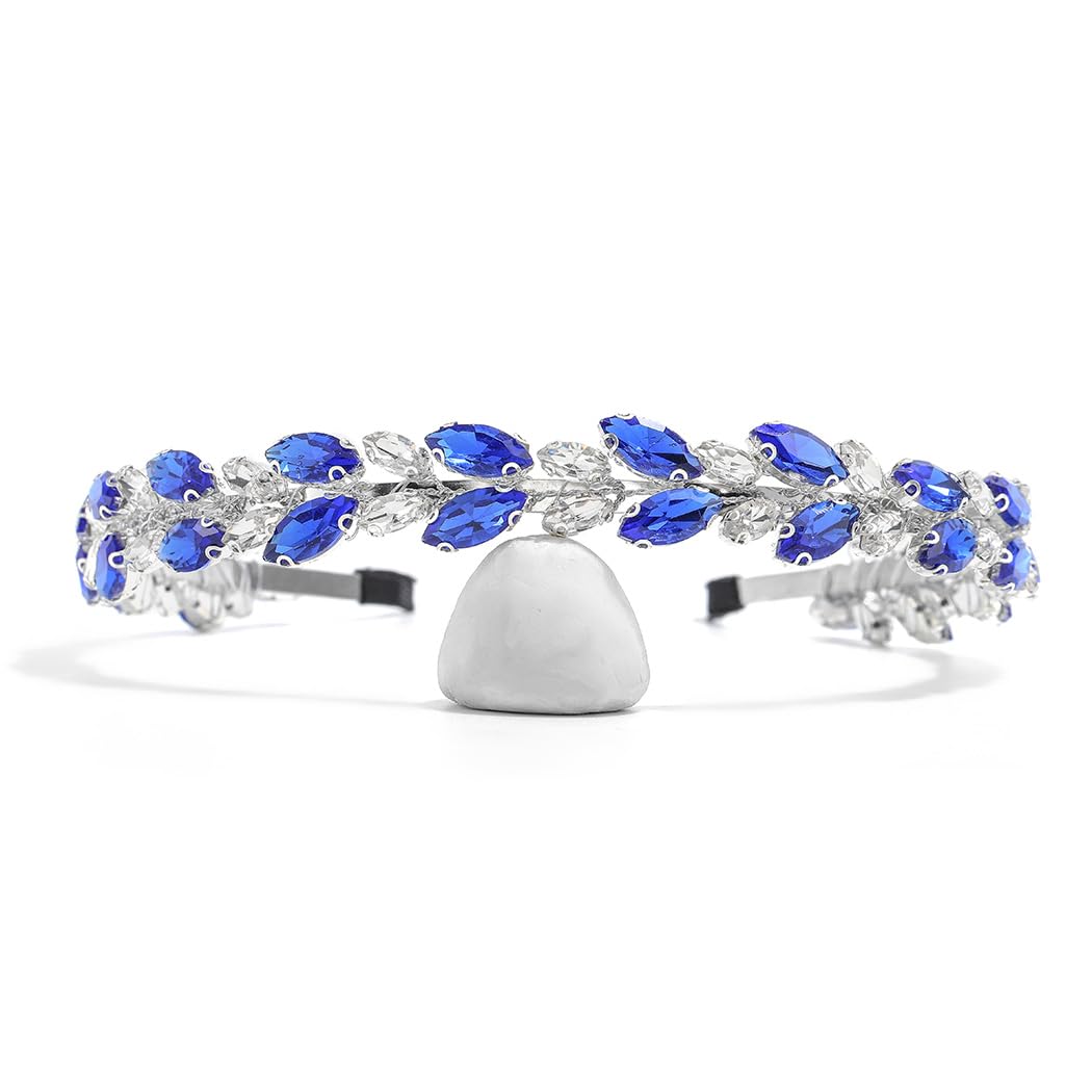 IYOU Diadema de Boda novia Azul Cristal Bandas de Pelo Corona Brillante Strass Tocado Tiara Accesorios para el Pelo para Mujeres
