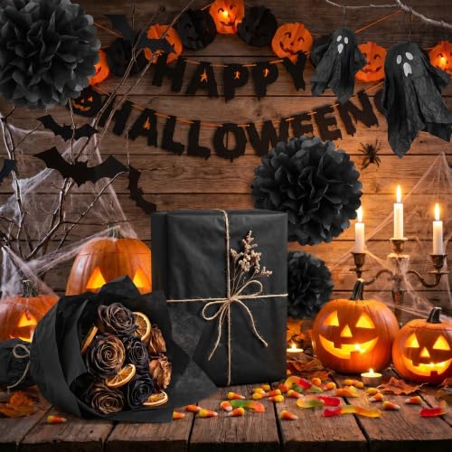 Image of Black Tissue Paper - 100 Sheets Gift Wrapping Paper for Halloween Decor | Halloween Decorations for Gift Bags Boxes - Gift Wrapping Tissue Paper Bulk for DIY Crafts Birthday |Halloween Party Supplies