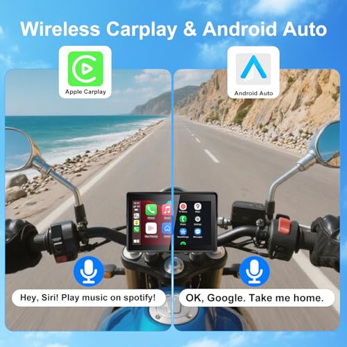 Image of YCV 5 inch Wireless CarPlay for Motorcycle Touchscreen with Android Auto, HD Waterproof Screen Portable GPS Navigastion System, Support Bluetooth Call, Music Play, Siri, Google Assistant, Vioce Control