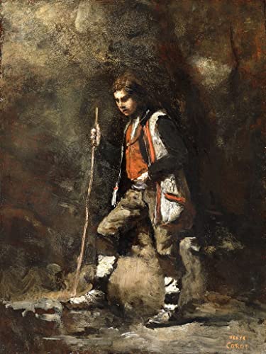 Toile Corot garçon italien sur la montagne déco chambre rustique