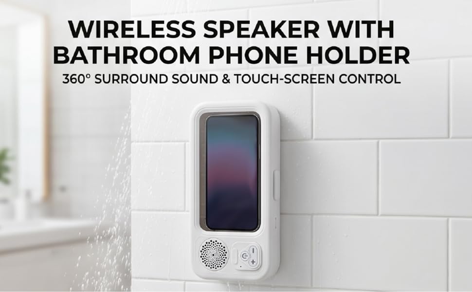 Soporte para teléfono de ducha impermeable inalámbrico con altavoz bluetooth para pared 4