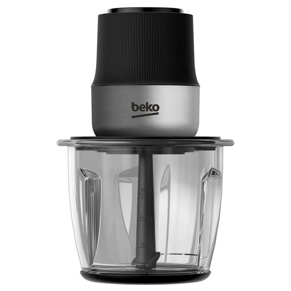 Beko - CHG81442BX - Tritatutto Elettrico Sirius Line, 400 Watt, Ciotola in Vetro da 1000 ml, 2 Velocità, Base Antiscivolo - Nero/Inox, 18 x 16 x h22,5 cm