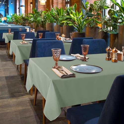 Image of sancua 2 Pack Sage Green Tablecloth 60 x 102 Inch, Rectangle Table Cloth for 6 Feet Tables - Stain and Wrinkle Resistant Washable Polyester Table Cover for Dining Tables, Buffet Parties and Camping