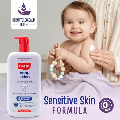 Image of LuvLap Baby Lotion with Milk Protein - 700ml, Suitable for Baby's Delicate Skin, 24 Hour Protection for Sensitive Skin, Shea Butter and VIT E, Paraben Free, Sweet Almond Oil, Dermatologically Tested