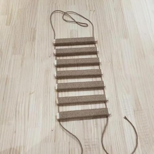 AZIEBAY木製の階段、猫の階段、猫のはしご、滑り止め麻ロープ吊り橋壁掛け式簡単な組み立て運動で運動不足を解消