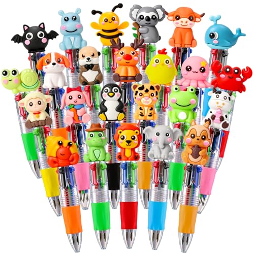 Image of SZCECHRE 24 Pcs Animal Pens Multicolor Pen in One 4-in-1 Cute Pens Bulk for Kids,Ballpoint Pen with Fun Animals Shapes for Birthday Party, Classroom Prize,School Supplies