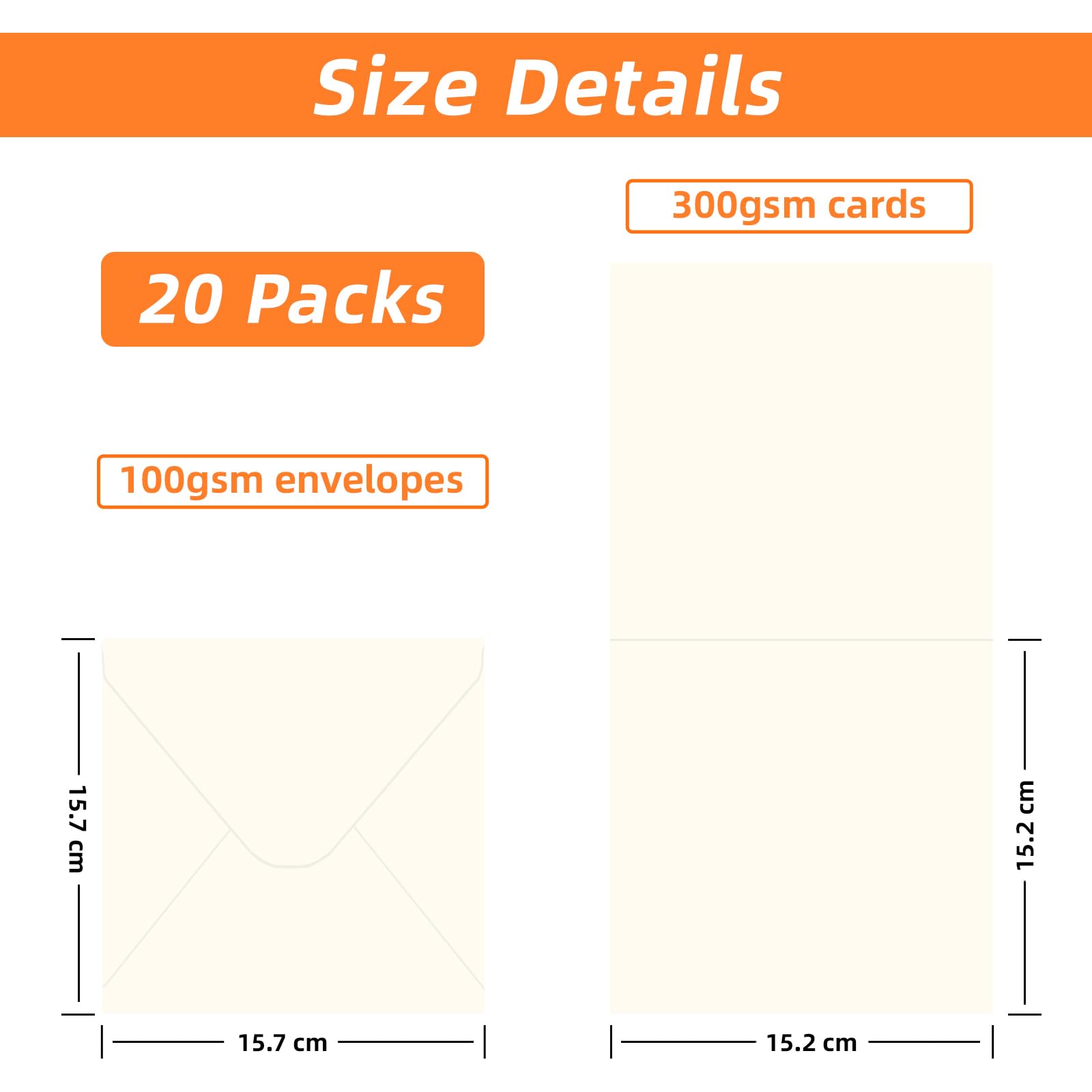 20 Pack 6x6 inch Ivory Blank Greeting Cards and Envelopes - Image 2