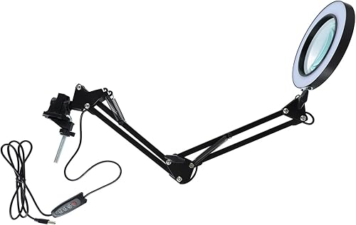 Miniatura 7 de Lámpara de aumento LED con abrazadera, 2.200 lupa regulable súper brillante con luz y soporte, lámpara de lupa de brazo giratorio ajustable para