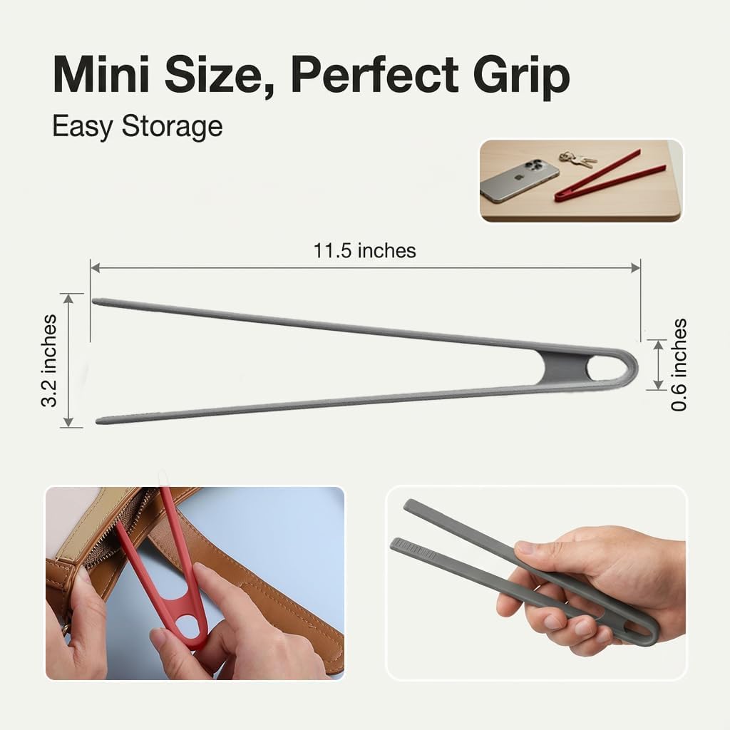 3PCS Silicone Toast Tongs, 11.8'' Heat-Resistant Kitchen Tongs with Non-Slip Grip, Cooking & BBQ Grilling Tongs for Toaster, Pan-Fried Steak, Barbecue & Salad Food Handling. Grey & Black & Dull Red