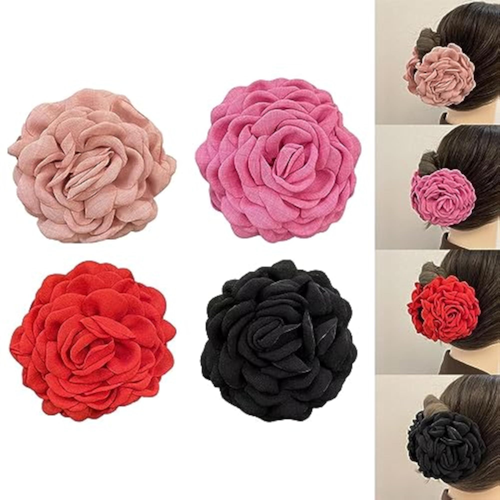 Women's Pink Flower Large Hair Claw Clip for Curly Hair