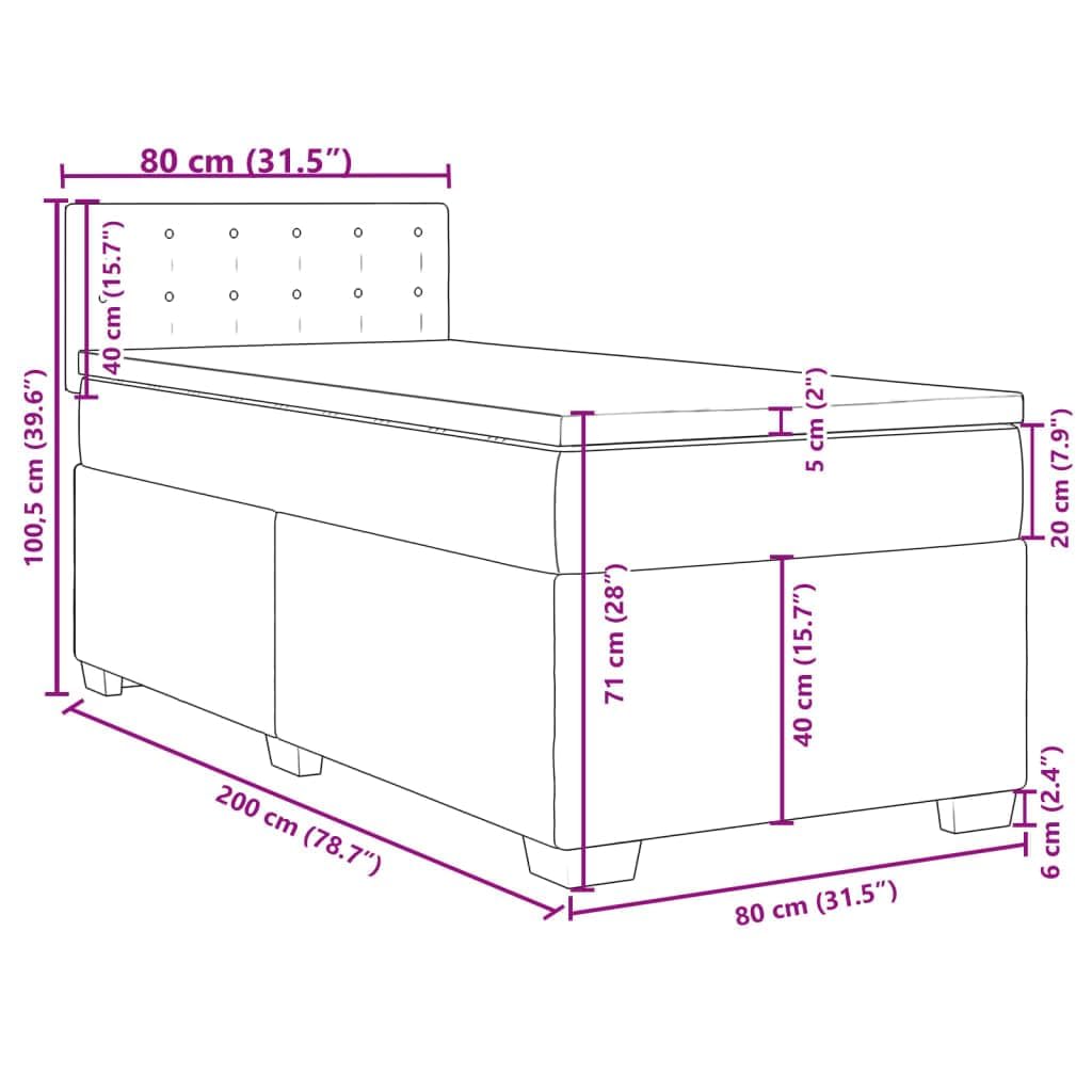 Łóżko Sprężyny Pudełkowe - Mattress Spring, Sprung Divan, Sztuczna Skórzana Metalowa Rama łóżka, z Zagłówkiem i Materacem (80 x 200 cm)
