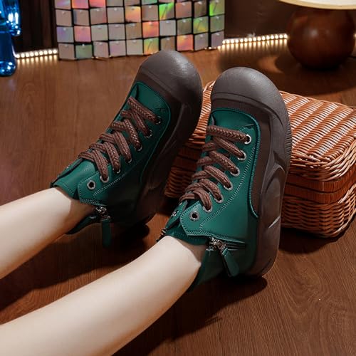 DirraBra Women's Leather Lace Up Platform High Top Sneakers Side Zipper Comfortable Lightweight Casual Walking Shoes Fashion Versatile Breathable Non-Slip Casual Shoes4
