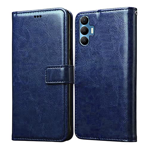 Image of Flip Cover Back Case for Tecno Spark 8 Pro | Premium Leather Finish | Inbuilt Pockets & Stand | Flip Cover Back Case for Tecno Spark 8 Pro (Blue)