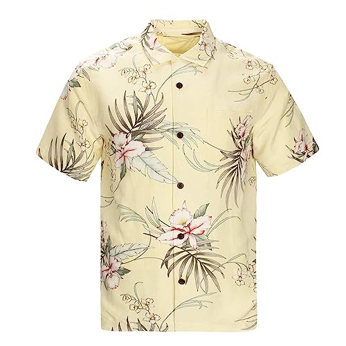 Men's Hawaiian Floral Shirts Silk and Linen Button Down Casual Tropical Holiday Beach Shirts