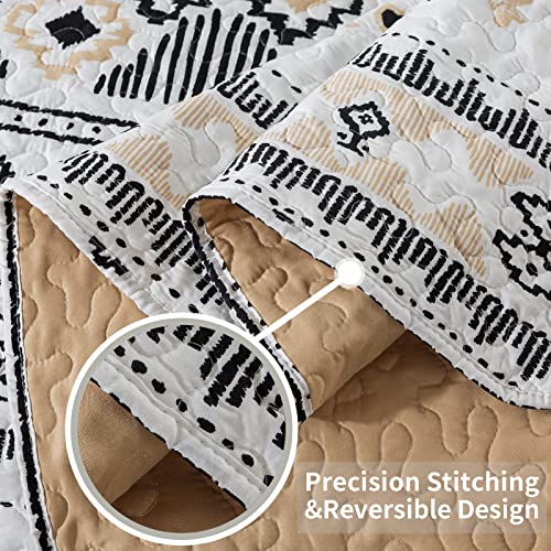 Vaputar King Size Quilt Bedding Set - 3 Pieces Boho King Bedspread, Stripe King Size Quilt Bedding Set, All-Season Lightweight Reversible Coverlet, Quilt King Size For Farmhouse Bedroom (Black/Beige) #TOP3
