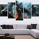  bnkrtopsu 5 piezas de fotos sobre lienzo, 5 juegos de cuadros impresos de alta definición Art Deco y carteles God of War 4 Kratos and Atrus Boss Fighting Game (150 x 80 cm sin marco)