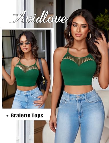 Image of Avidlove Sexy Tops for Women Fishnet Crop Tops Y2k Bralette Hollow Out Camisole Going Out Lingeries Top