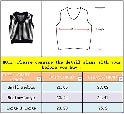 Gulajia Oversized Women Houndstooth Pattern Knit Sweater Vest Sleeveless Loose V-Neck 90S Waistcoat Pullover Knitwear Top Black M #TOP5