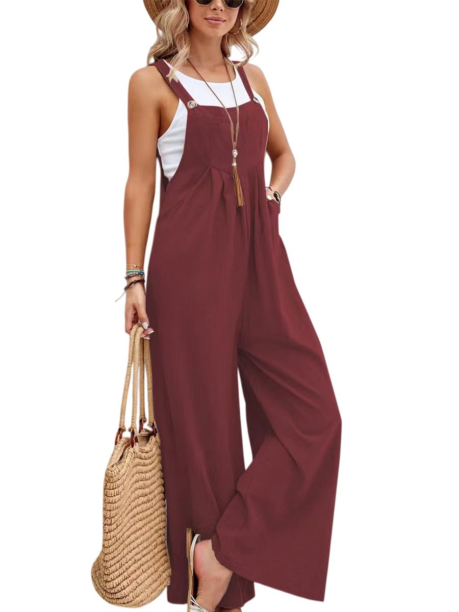 Latzhose Damen Sommer Verstellbare Overalls Trägerhose Beiläufig Loose Hose Bib Pants Lang Elegant Retro Loose Breite Beine Jumpsuit Overall Dungarees Hosen mit Taschen