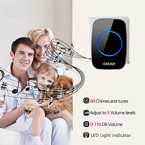 Image of Wireless Doorbells for Home, Waterproof Doorbell with 1 Transmitter and 1 Receiver, Adjustable Volume Range 300 m with 5 Volume Levels, 60 Ringtones for Office Hotel Casa